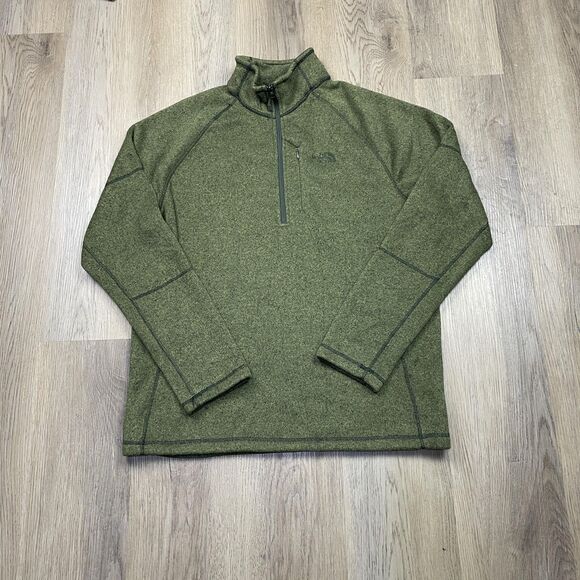 The North Face Sweater Mens Large Green Heather 1/4 Zip Sweater Fleece Pullover - Picture 1 of 10